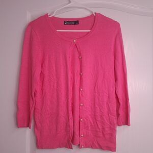 7th Avenue Bright Pink Women's Cardigan with Gold Buttons
